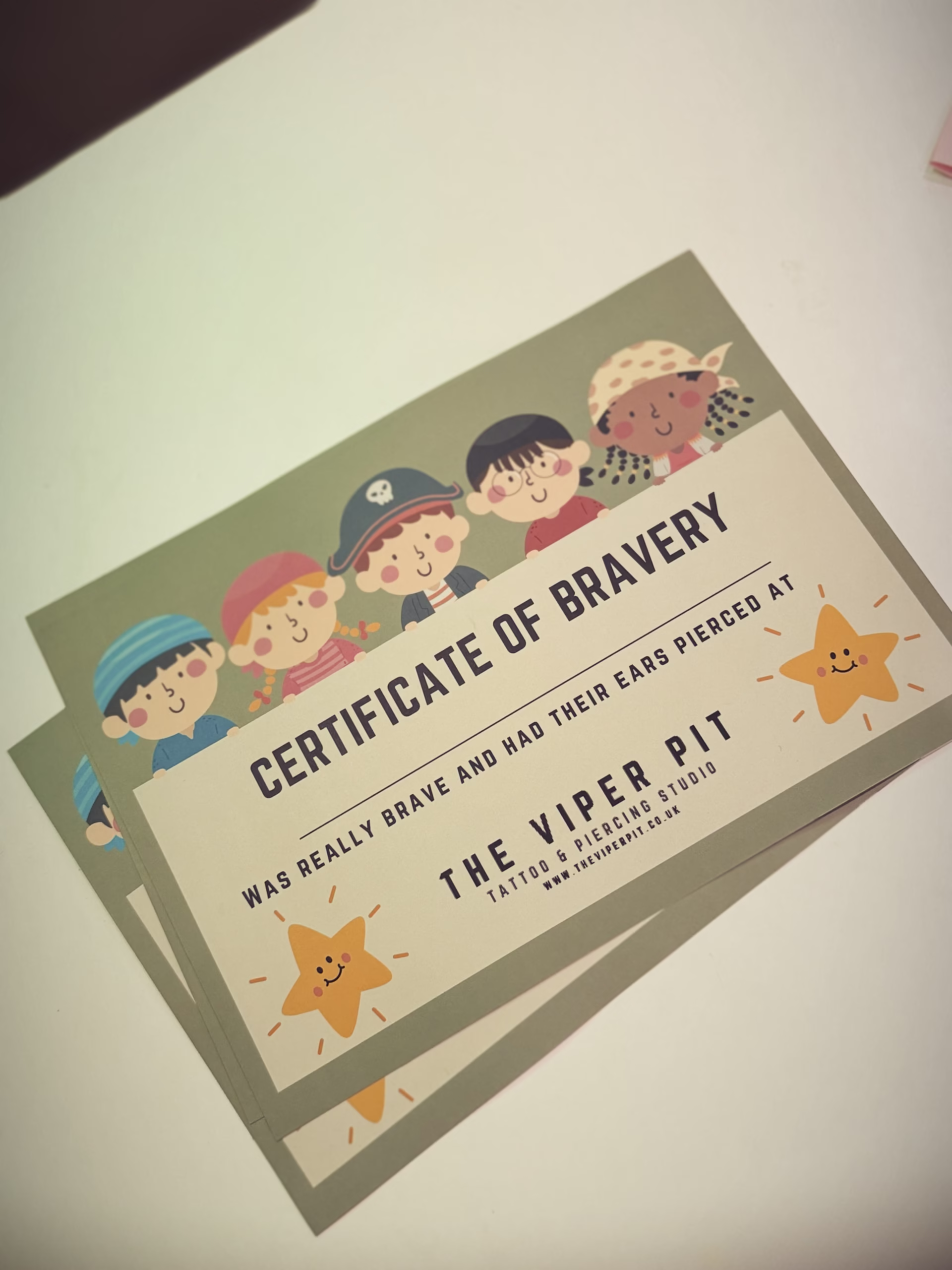 Kids ear piercing in salford 2 The Viper Pit Bravery Certificate for Kids Ear Piercing