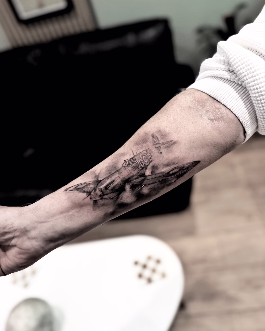Black & Grey Tattoos Manchester, Salford & Irlam 8 spitfire aeroplane ww2 tattoo