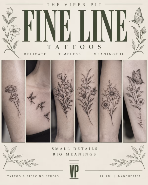Fine line tattoos at The Viper Pit